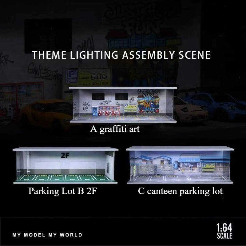 1:64 Scale Urban Graffiti Parking Diorama Display Case – Street Style Scene for Diecast Cars