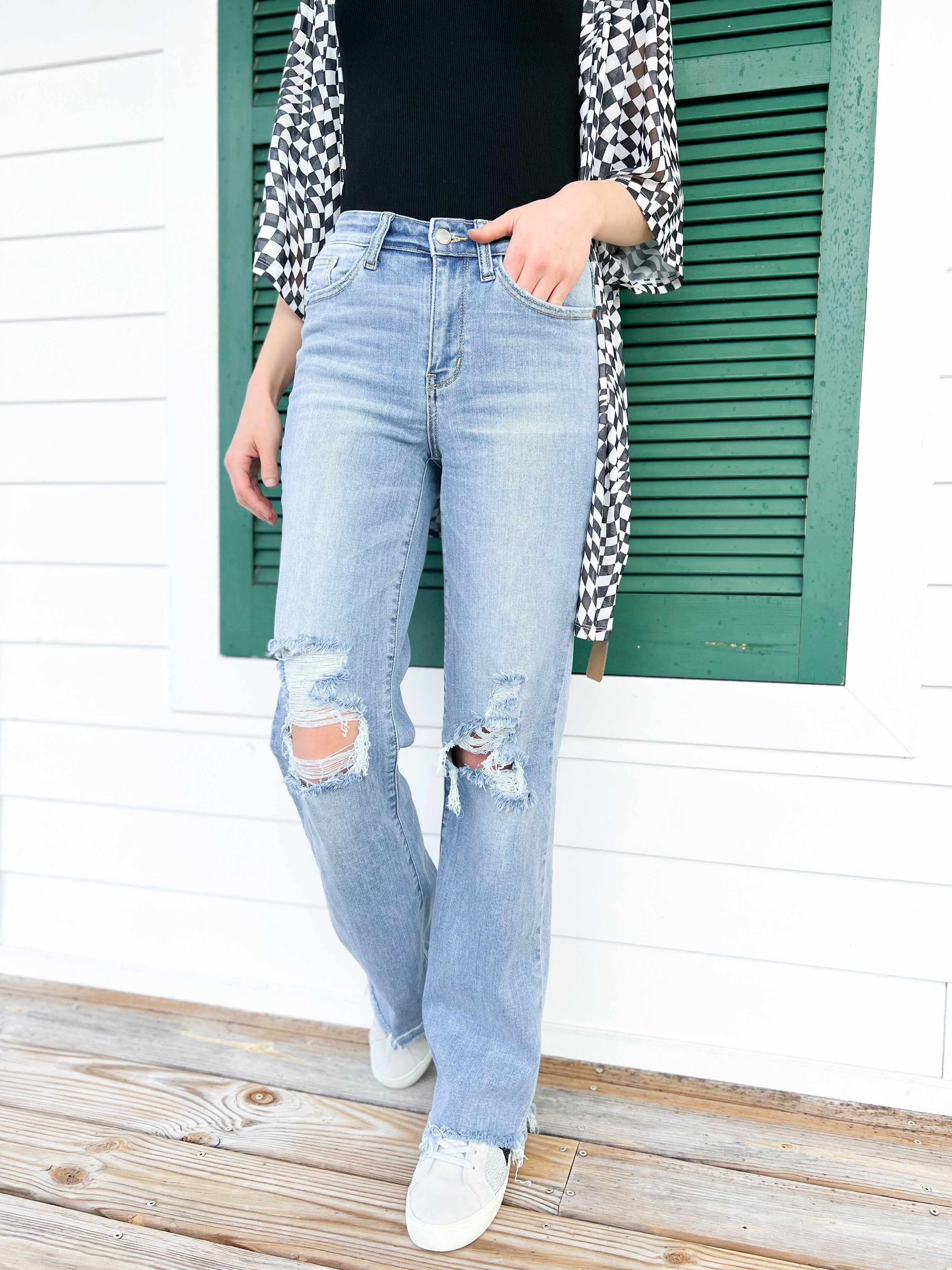 🔥Hot Sales🔥Wonderwall High Rise 90s Destroyed Knee Straight Leg Jeans