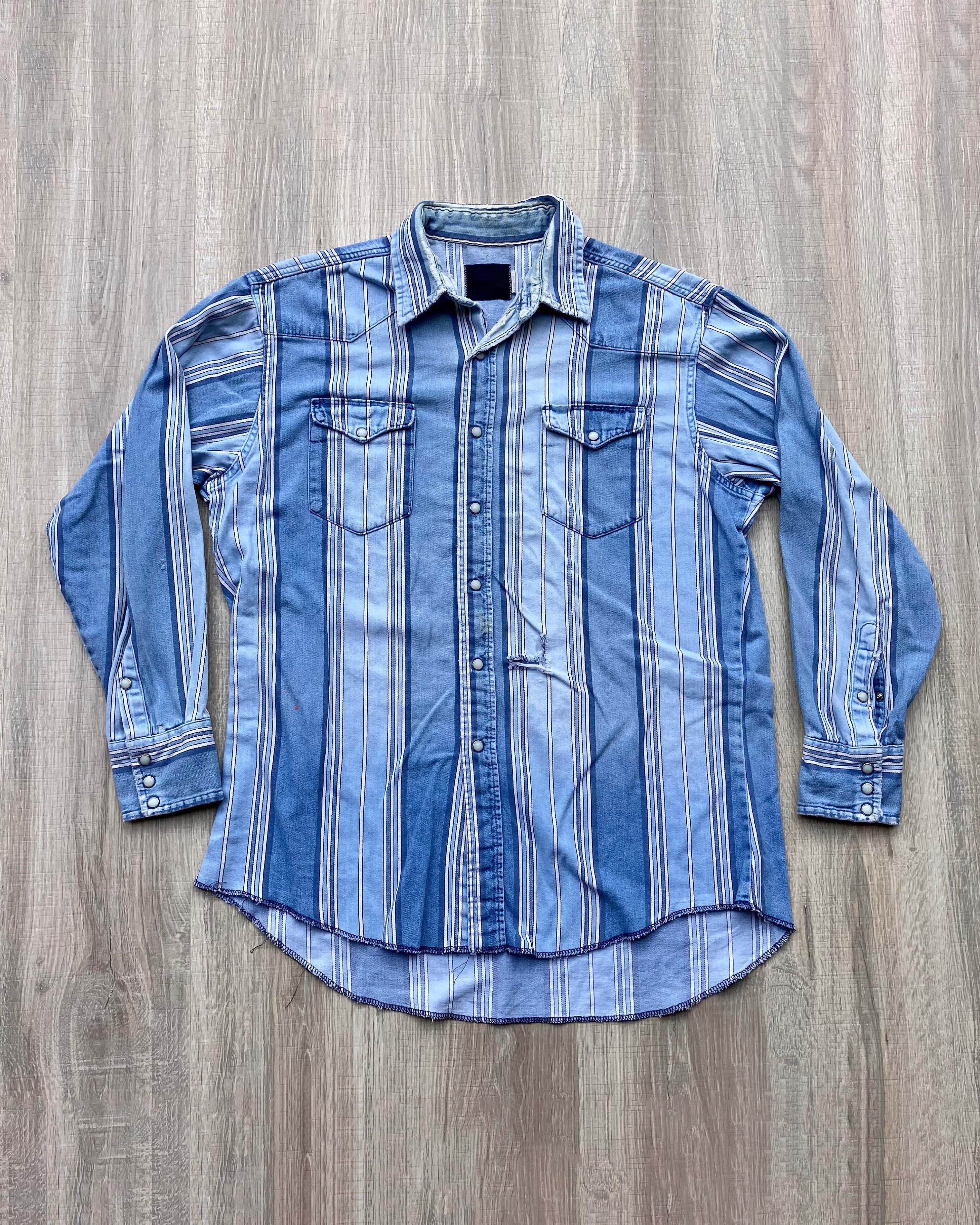 Men's Western Fashion Blue Striped Long Sleeve Shirt