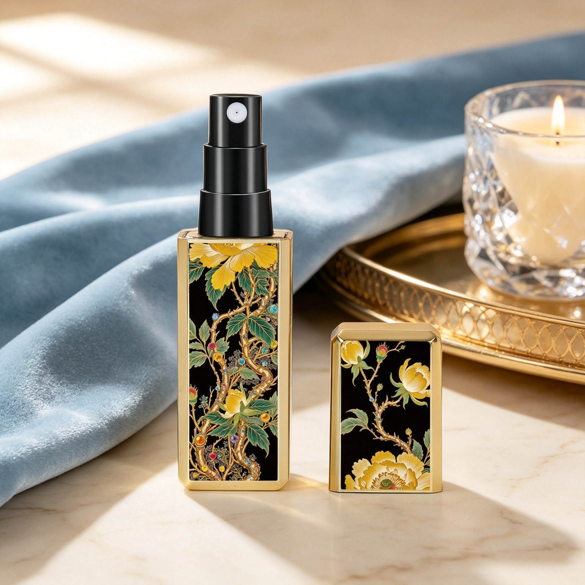 Black gold high-end square perfume bottle sample for easy travel with a straight bottom for filling perfume.
