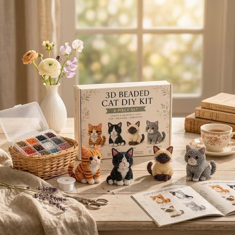 🐾 3D Beaded Cat DIY Kit
