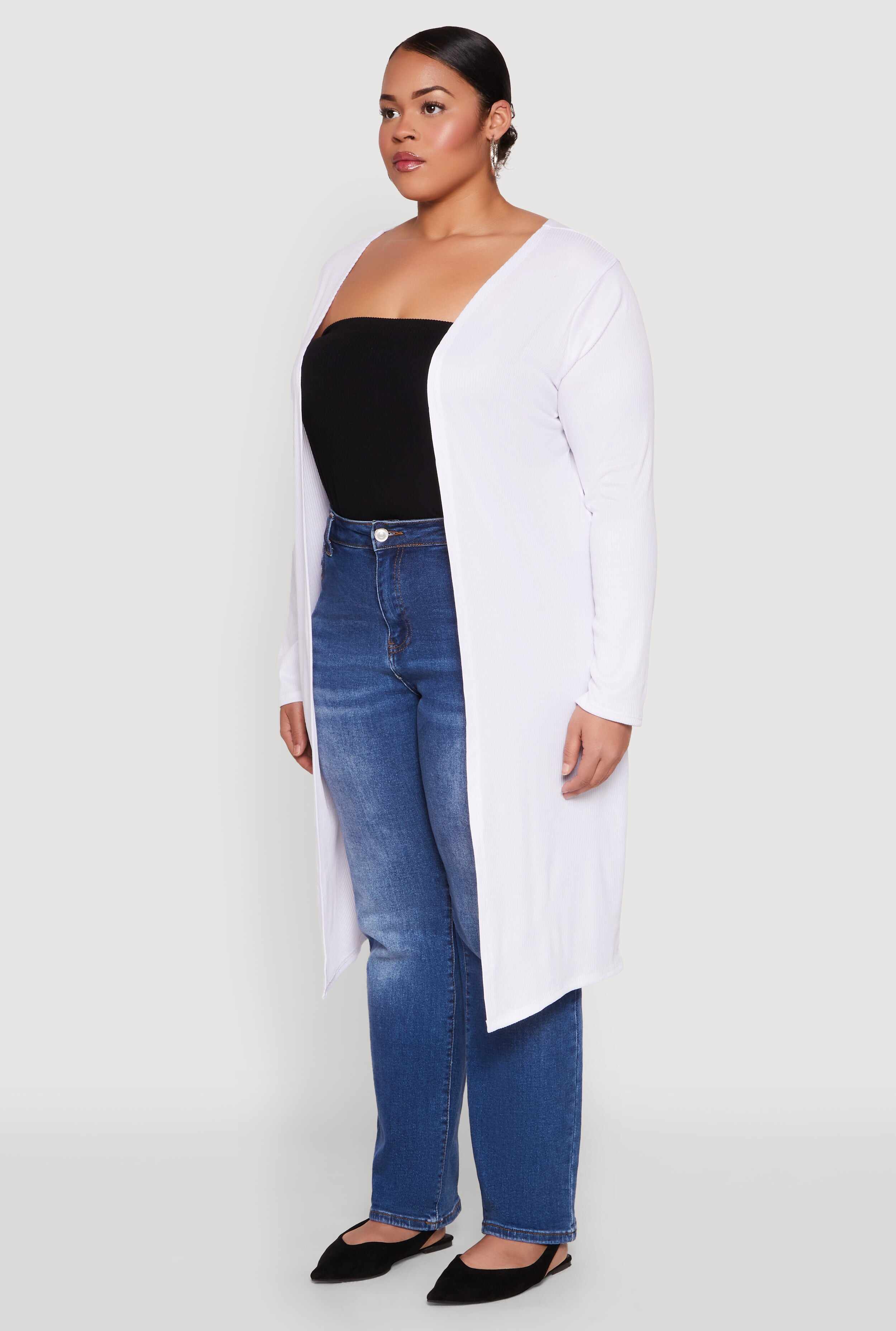 Plus Size Ribbed Soft Knit Open Front Duster