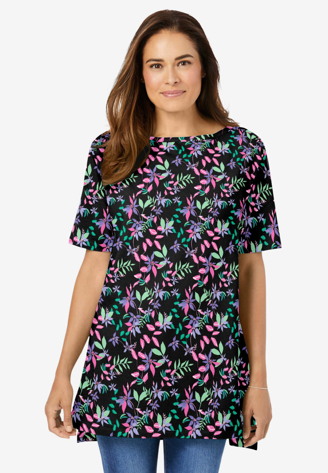 Perfect Printed Short-Sleeve Boatneck Tunic