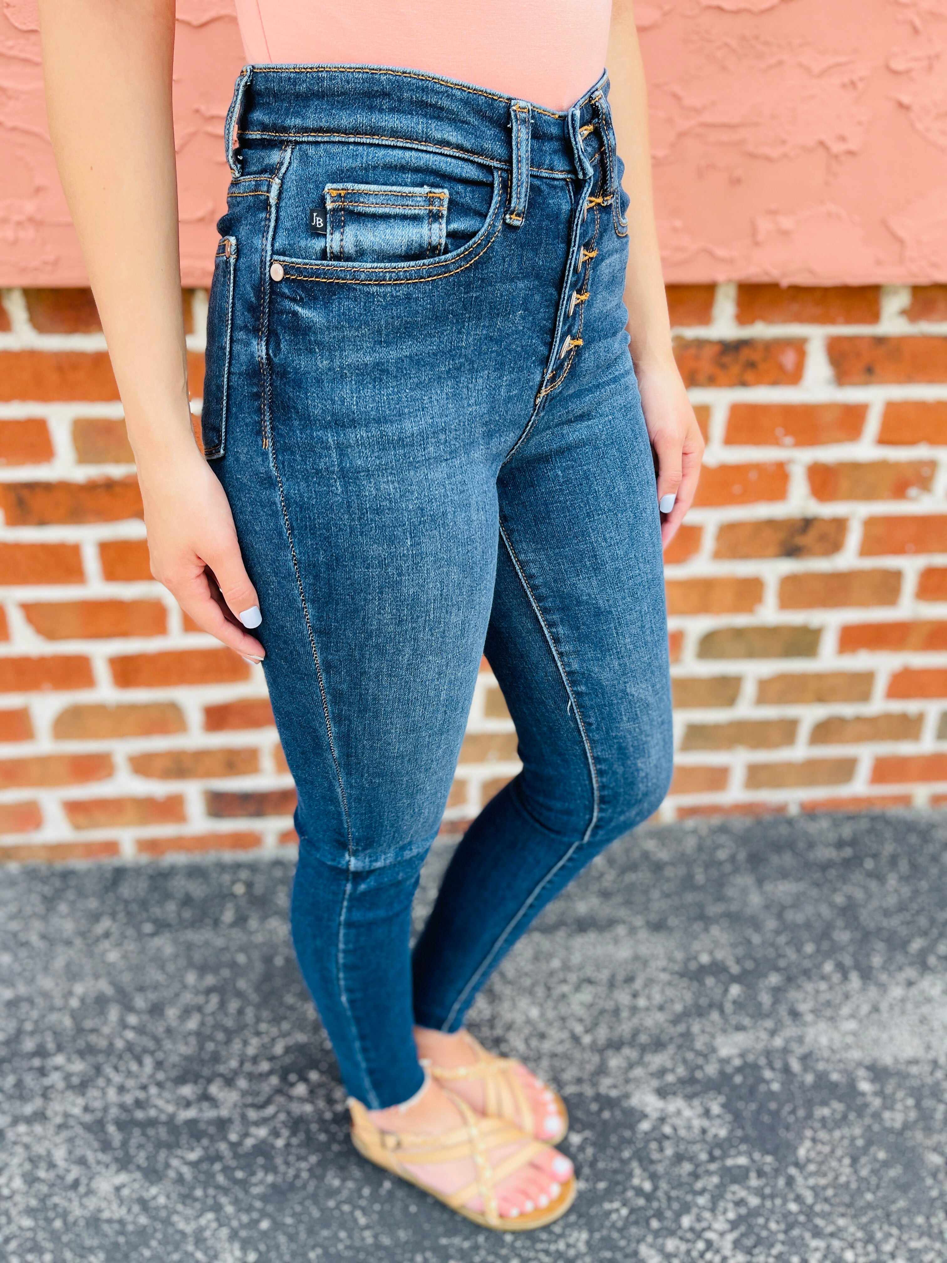PLUS/REG Sparks Fly Button Fly Skinny Jeans