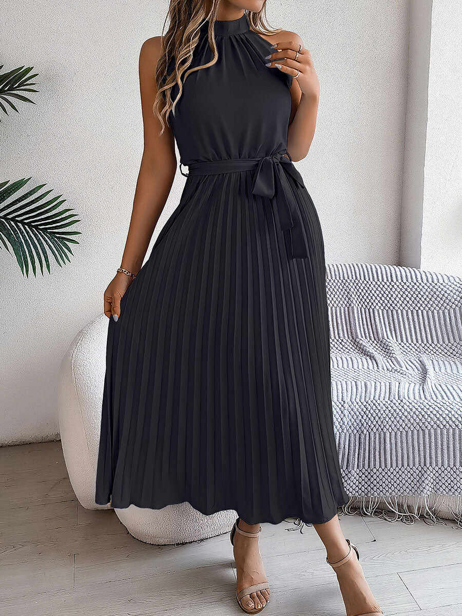 🔥Summer Arrivals🌟Women's Casual Stand-up Collar Sleeveless Pleated Dress