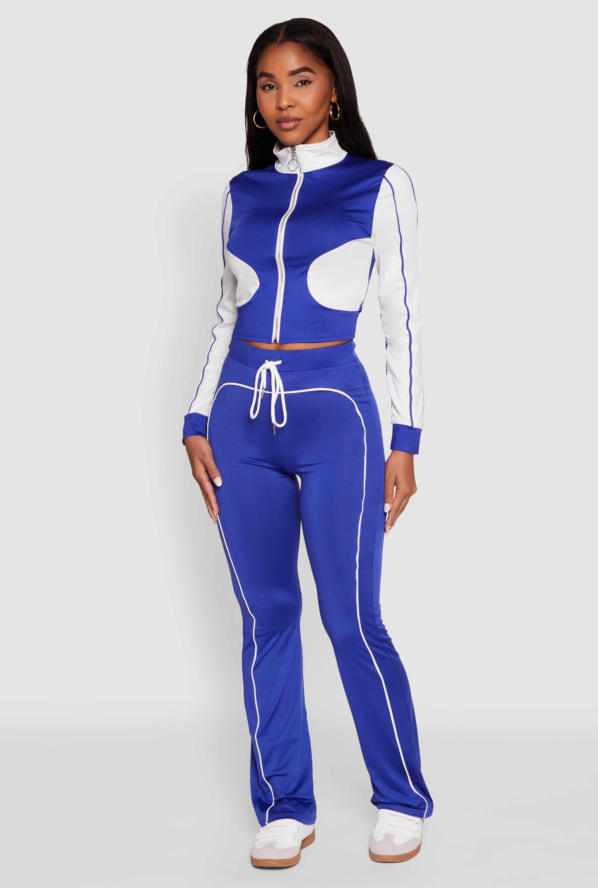 High Waisted Boot Cut Active Pants with Contrast Piping