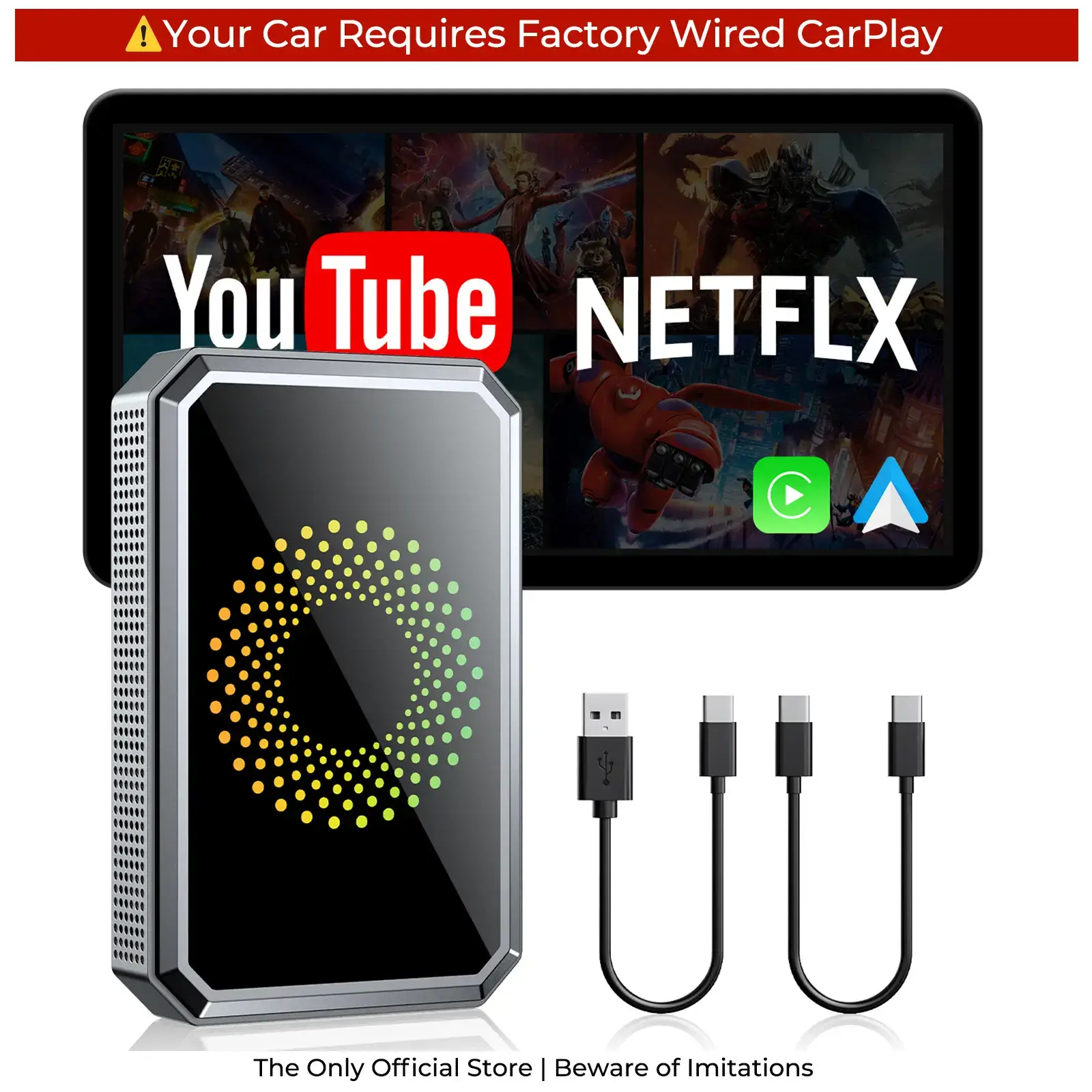 Wired CarPlay to Wireless Adapter with Built-in System, Compatible with Wired CarPlay Vehicles