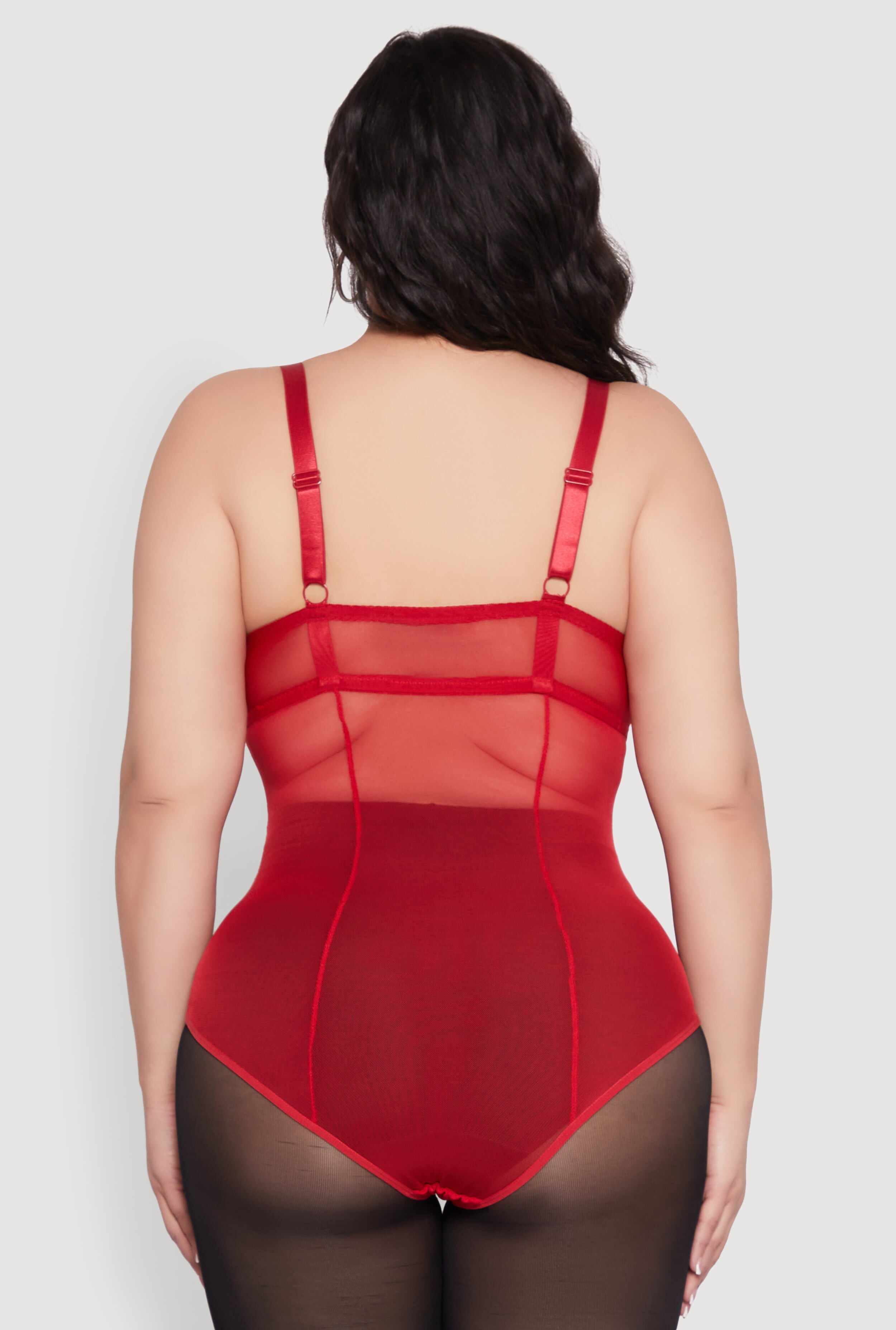 Plus Size Lace Detail Caged Bustier Bodysuit
