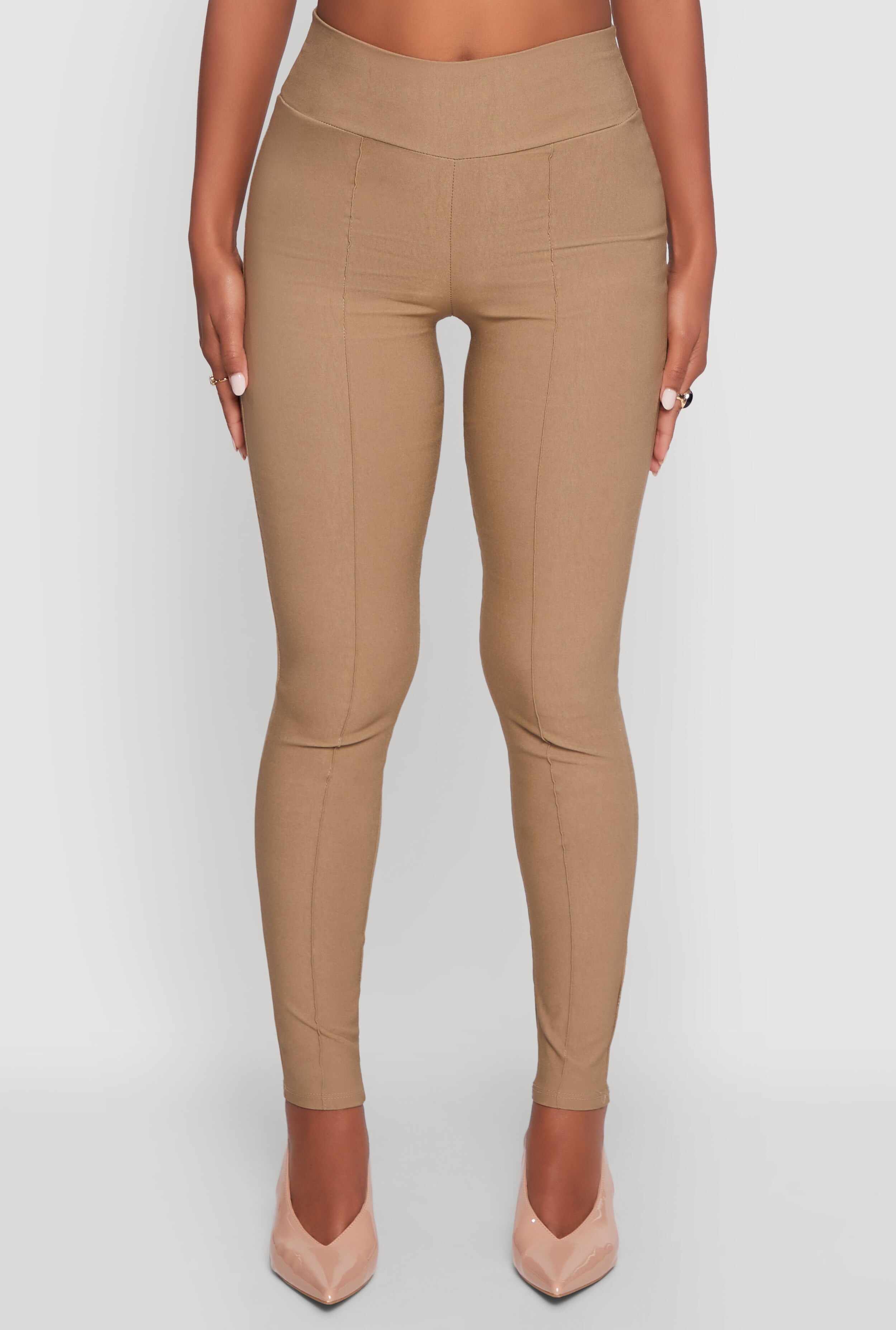 Stretchy Pintuck High Waisted Skinny Leg Chino