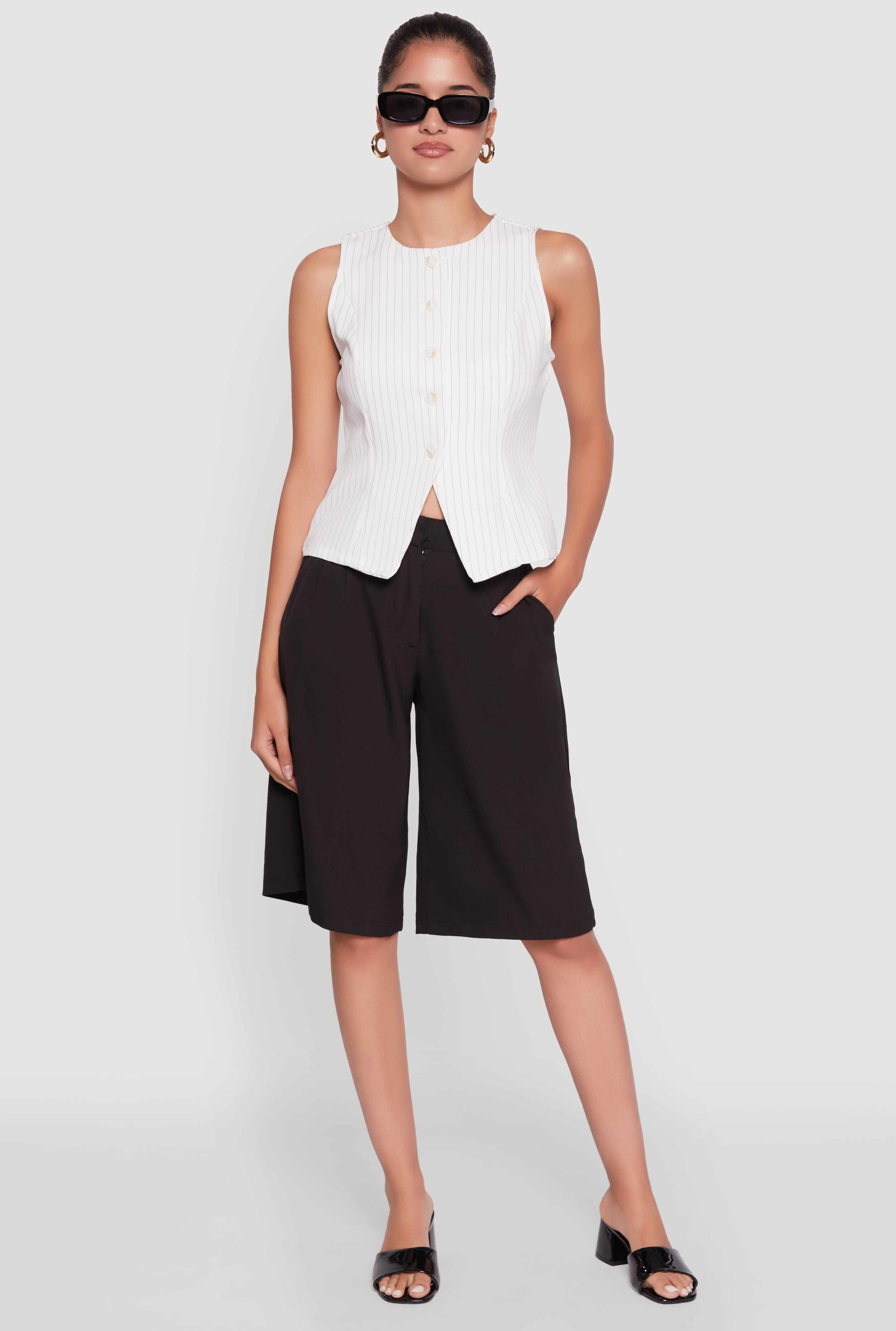 Iris Trendy Pinstripe Button Front Vest