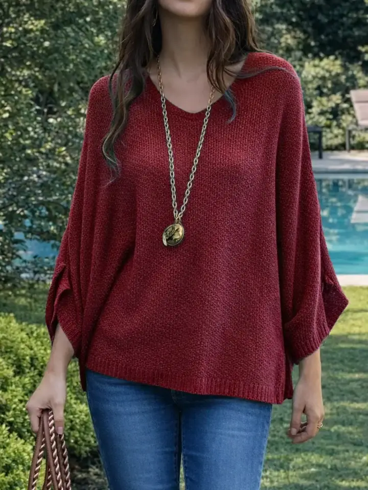 🔥Summer Arrivals🌟Women's V-neck Long-sleeved Casual Loose-fitting Knitted Pullover Sweater