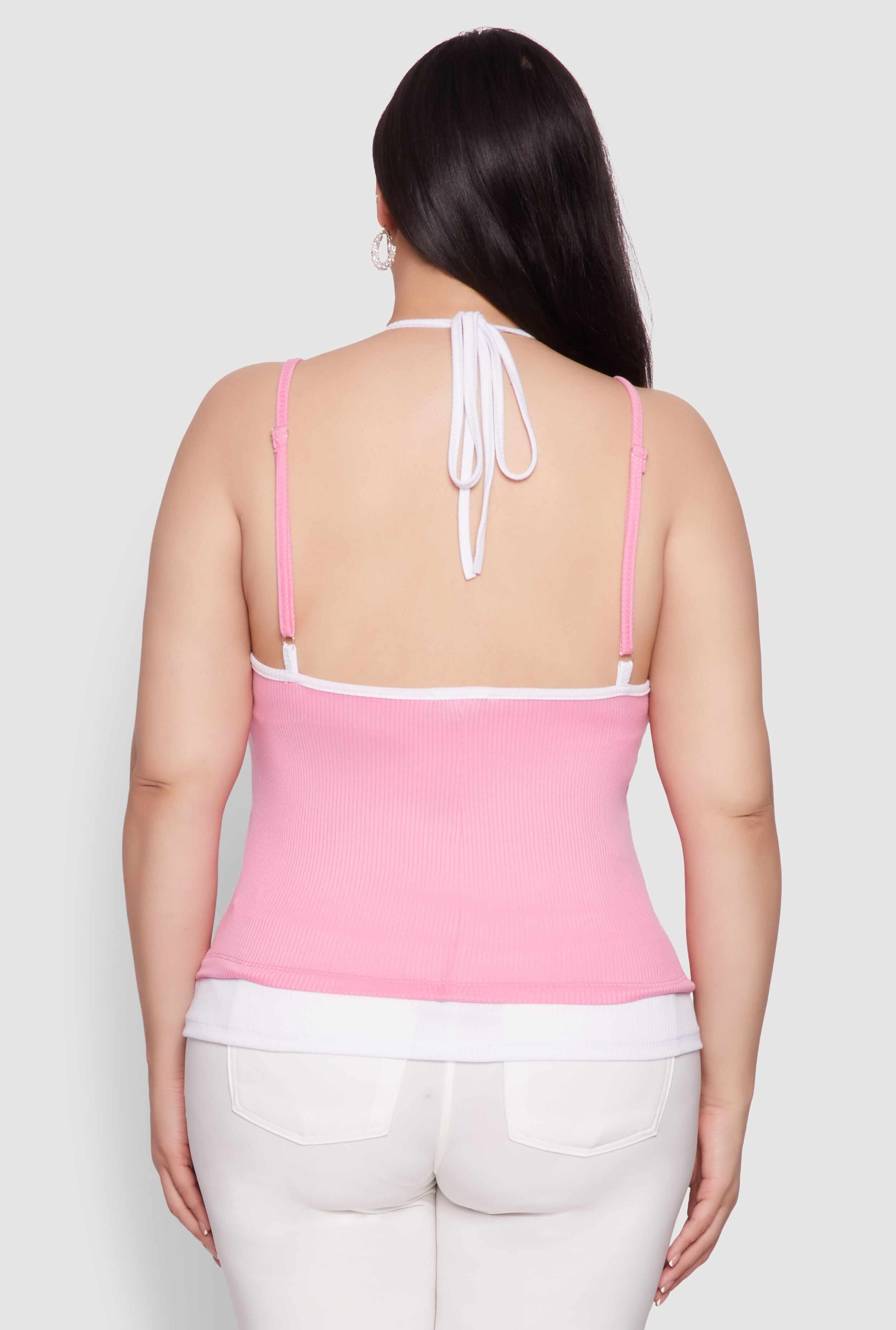 Plus Size Contrast Trim Halter Cami