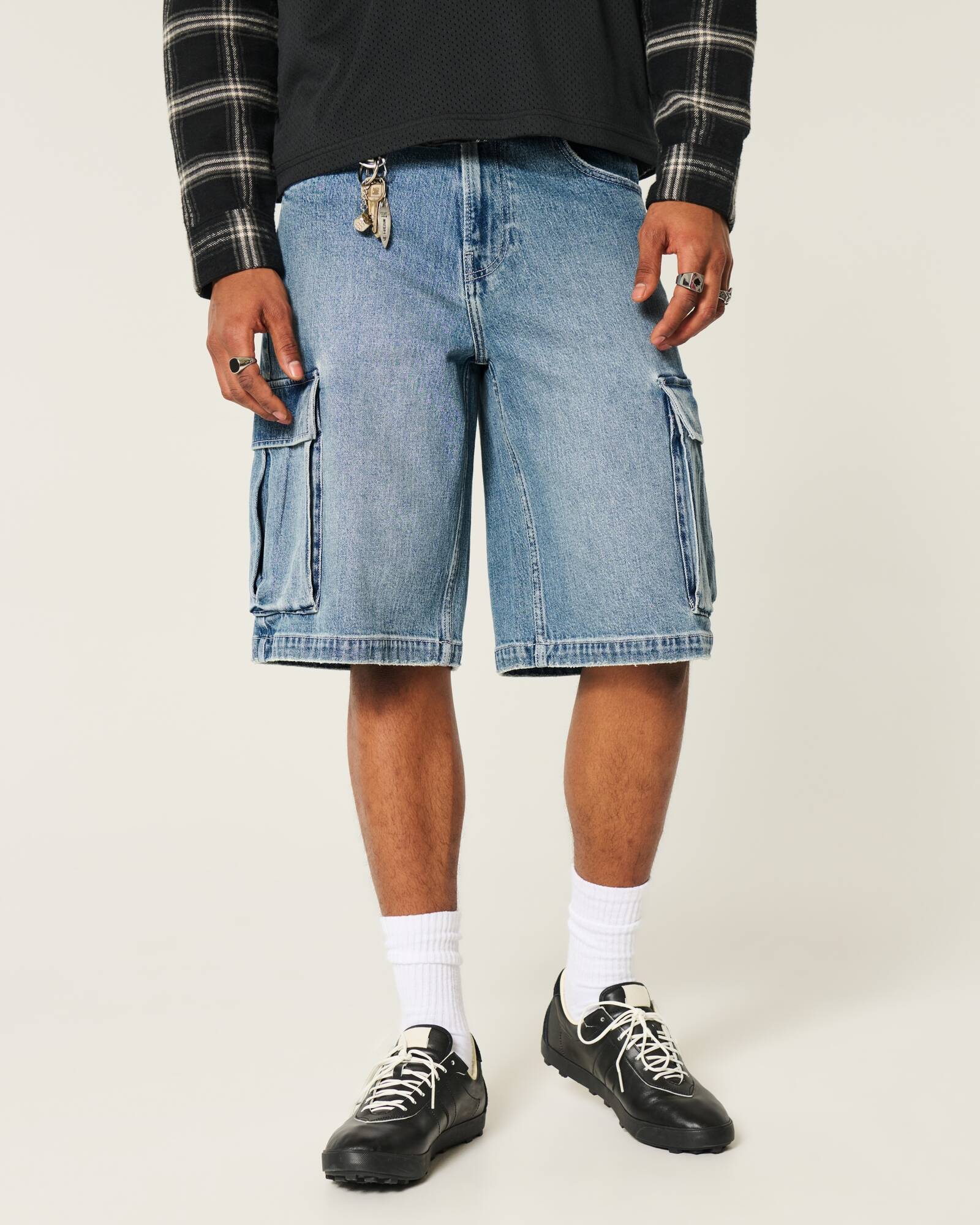 Washed Black Cat Graphic Super Baggy Denim Shorts