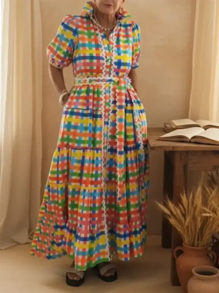 🔥Summer Arrivals🌟Colorful Square Art Print Collared Shirt Dress