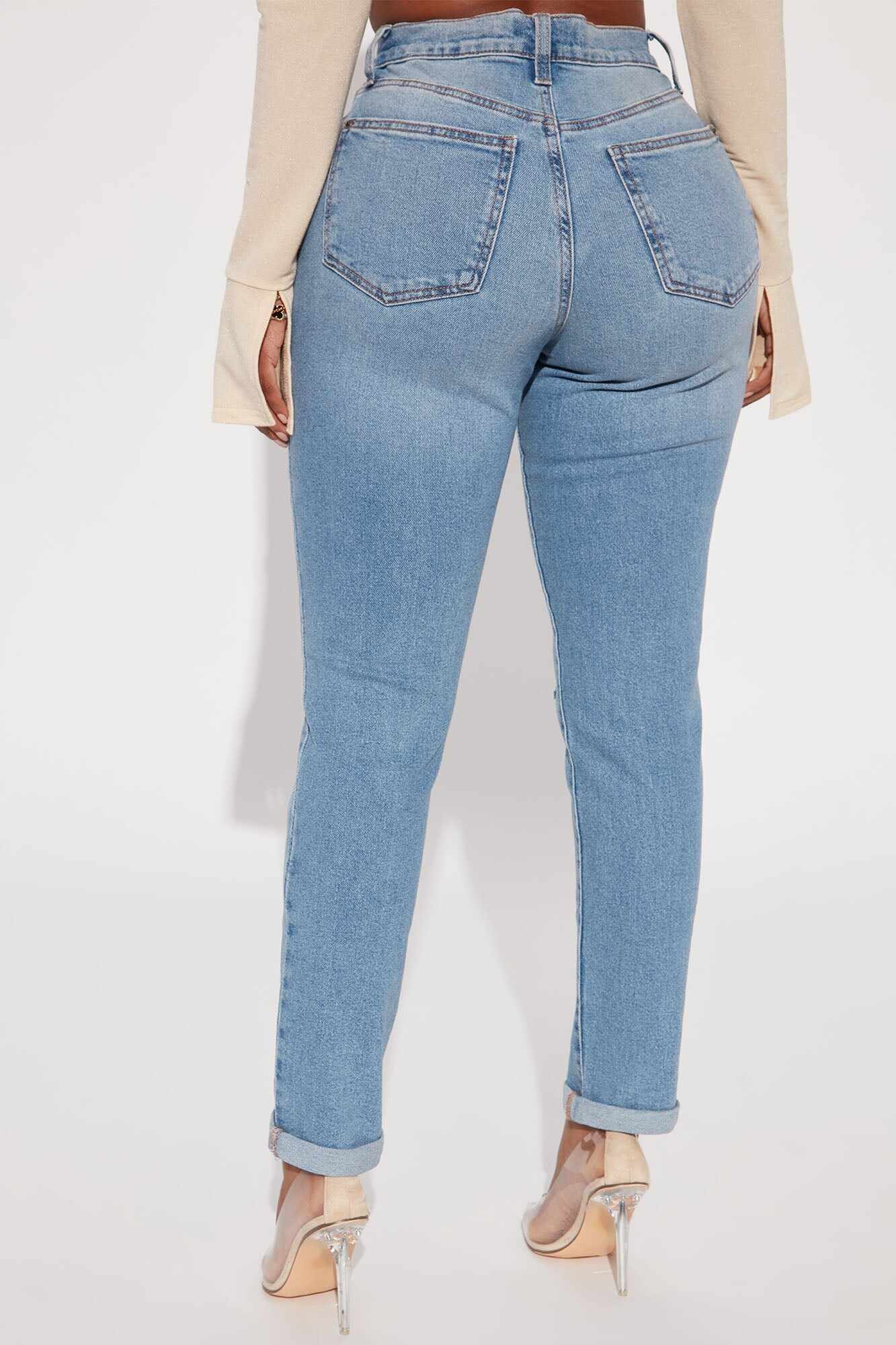 Daily Double Low Stretch Ripped Mom Jeans - Medium Blue Wash