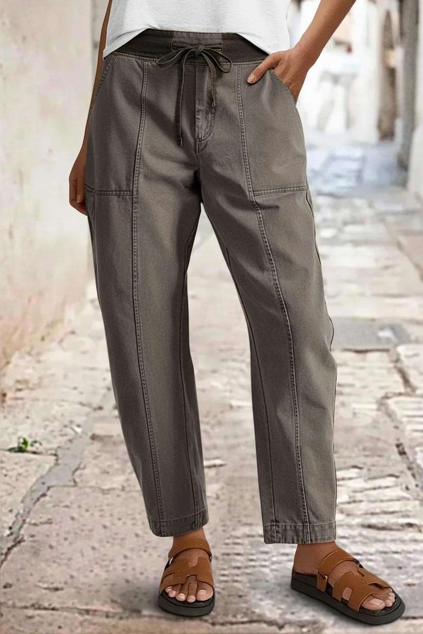 🔥 Last Day For Clearance！ !10 packs only $32!Solid Stitch Detail Mid Waist Barrel Leg Pants Without Belt