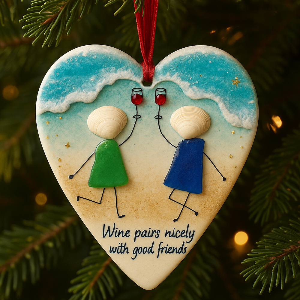 Wine & Friends Seaglass Ornament