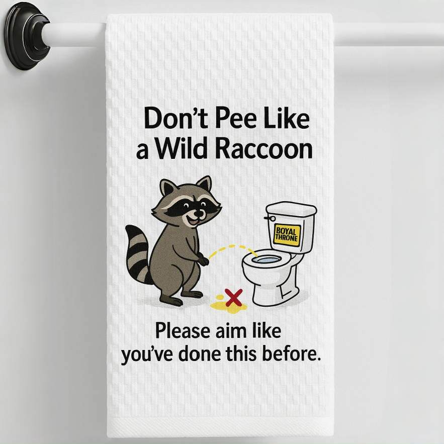 🦝🚽Wild Raccoon Bathroom Etiquette Towel