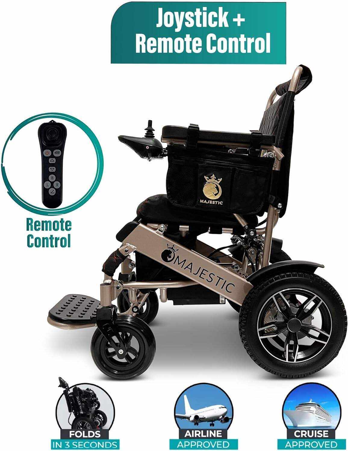 MALISA Electric Wheelchair for Adults, Portable All Terrain Lightweight Wheelchairs, Foldable Motorized Power Wheel Chair, Leather Seat (17.5