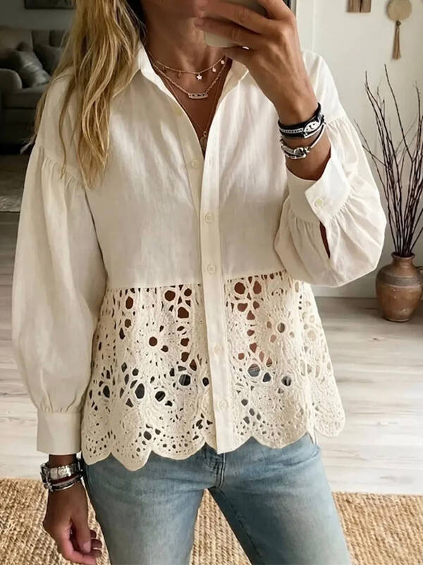 New Women's Shirt with Cut-Out Hem Detail Blouse