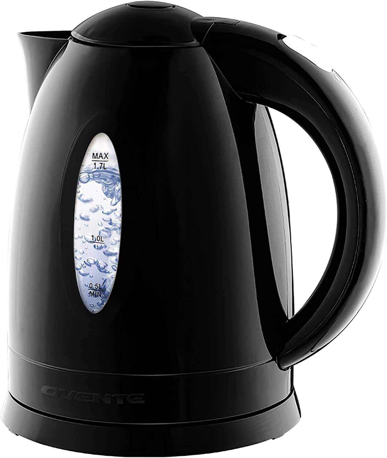 OVENTE Electric Kettle Hot Water Heater 1.7 Liter - BPA Free Fast Boiling Cordless Water Warmer - Auto Shut Off Instant Water Boiler for Coffee & Tea Pot - White KP72W