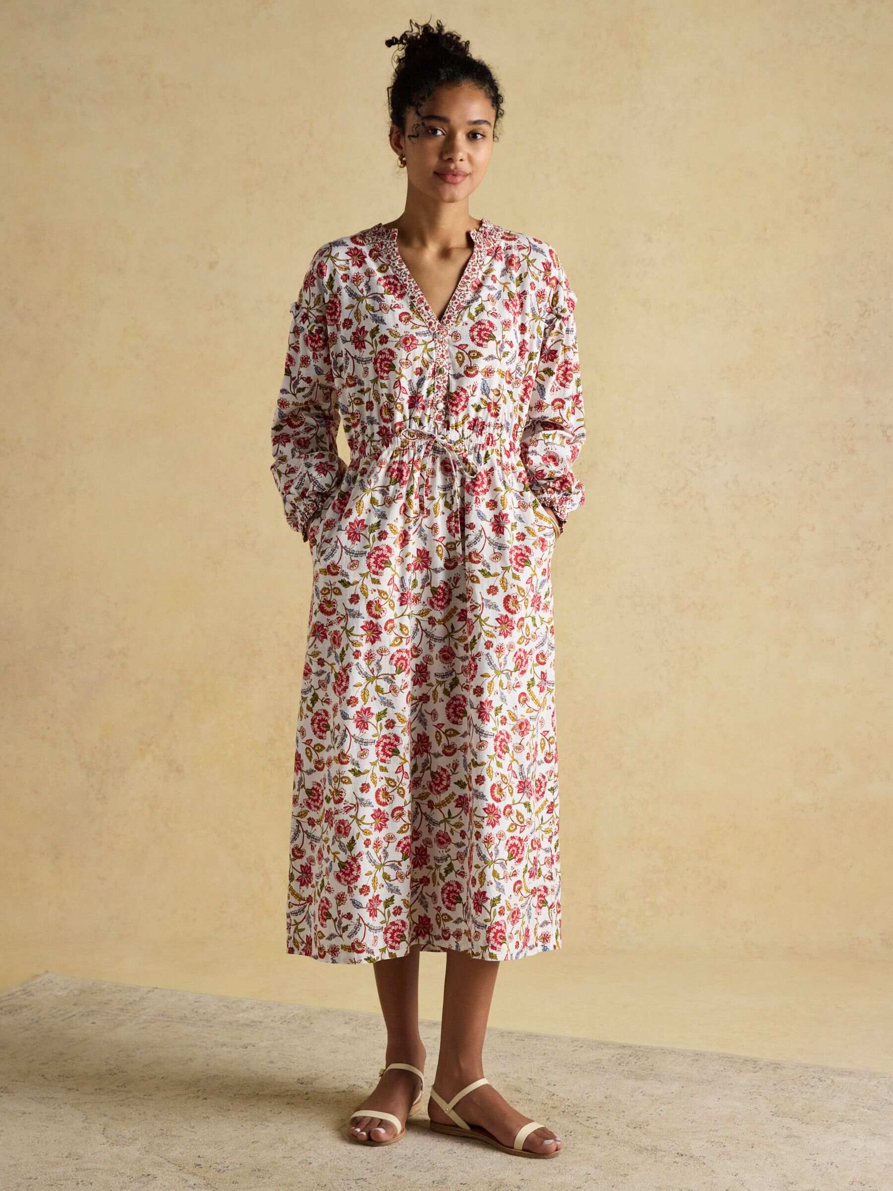 Elise Provence Floral Long Sleeve Cotton Midi Dress