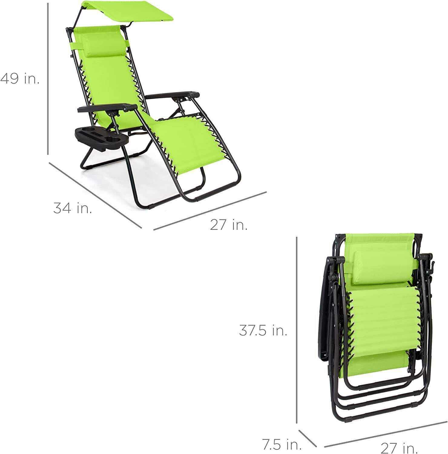 Folding Zero Gravity Recliner Patio Lounge Chair w/Adjustable Canopy Shade, Headrest, Side Accessory Tray, Textilene Mesh - Beige