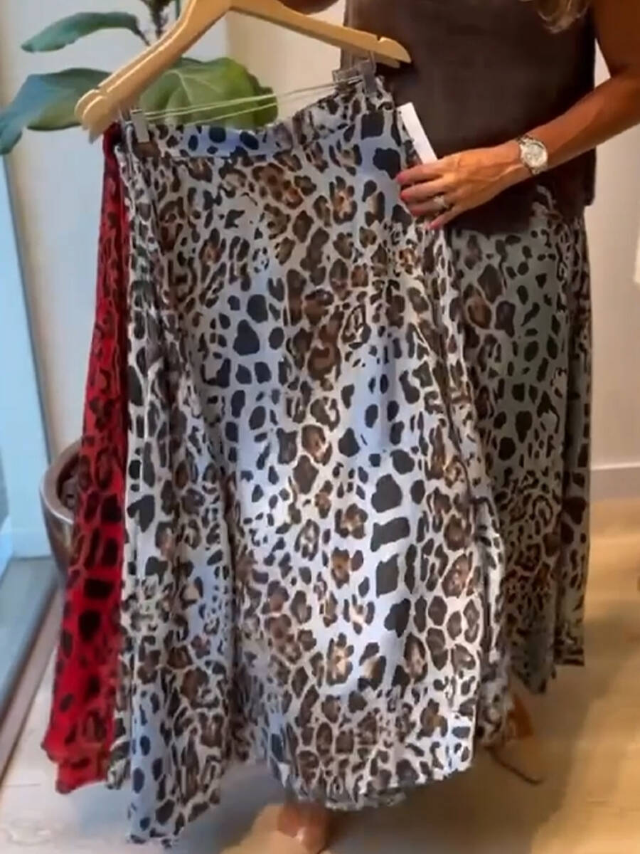 🔥Summer Arrivals🌟Cozy Linen And Cotton Leopard Print Skirt.