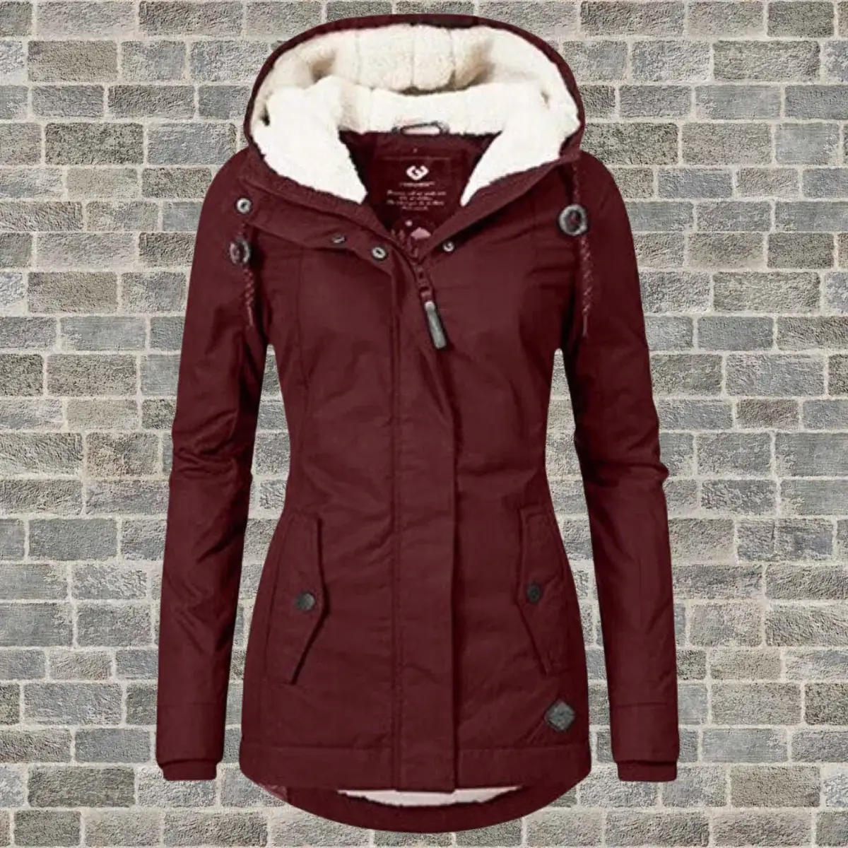 Navy Blue Women's Thermal Hooded Parka - Fleece-Lined, Waterproof, Slim Fit
