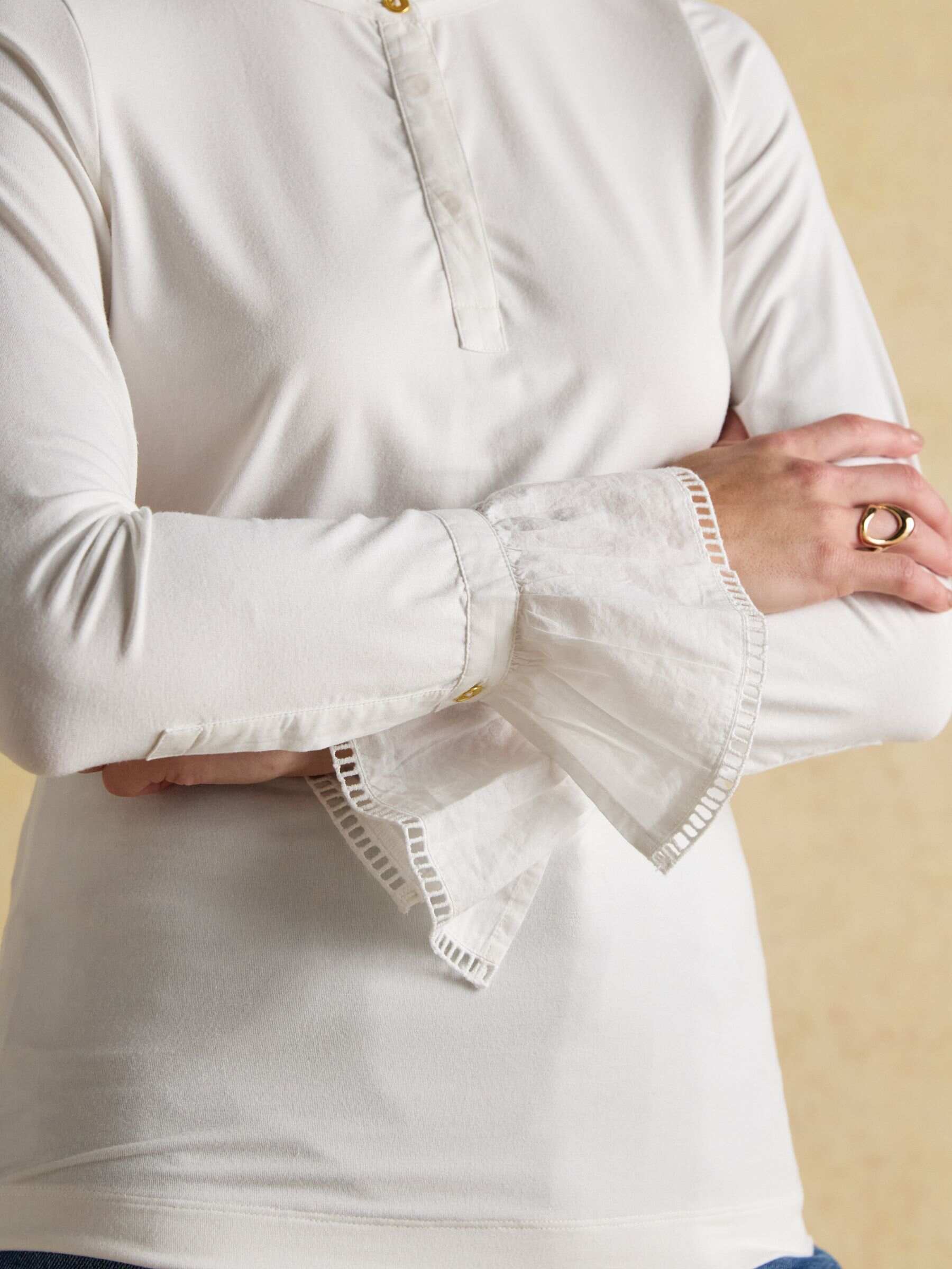 Kate White Long Sleeve Frilled Neck Top