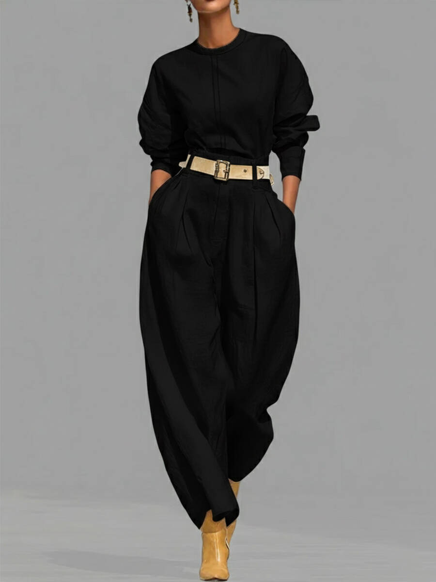 🔥Summer Arrivals🌟Casual Linen And Cotton Crew-neck Shirt And High-waisted Tapered Trousers Two-piece Set.