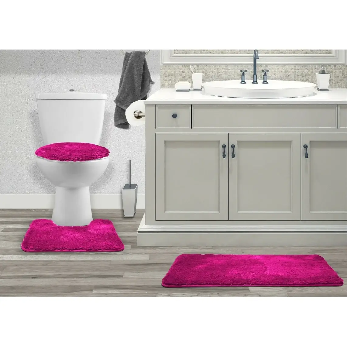 Queen Mary 3 Piece Bathroom Rug Set, Luxury Soft Plush Bath Mat, Contour Rug, Lid Cover, Non-Slip