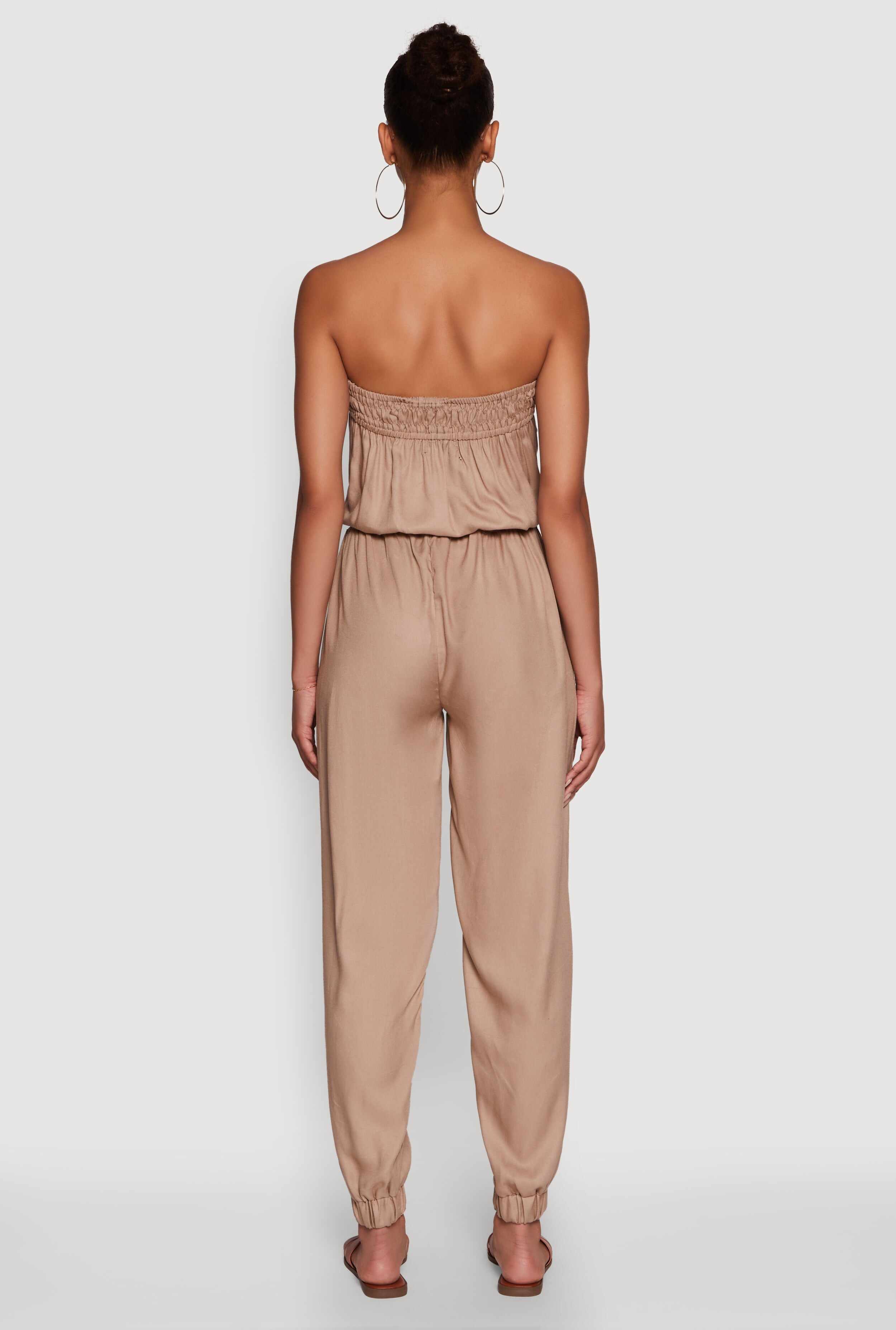 Strapless Smocked Drawstring Waist Jumpsuit