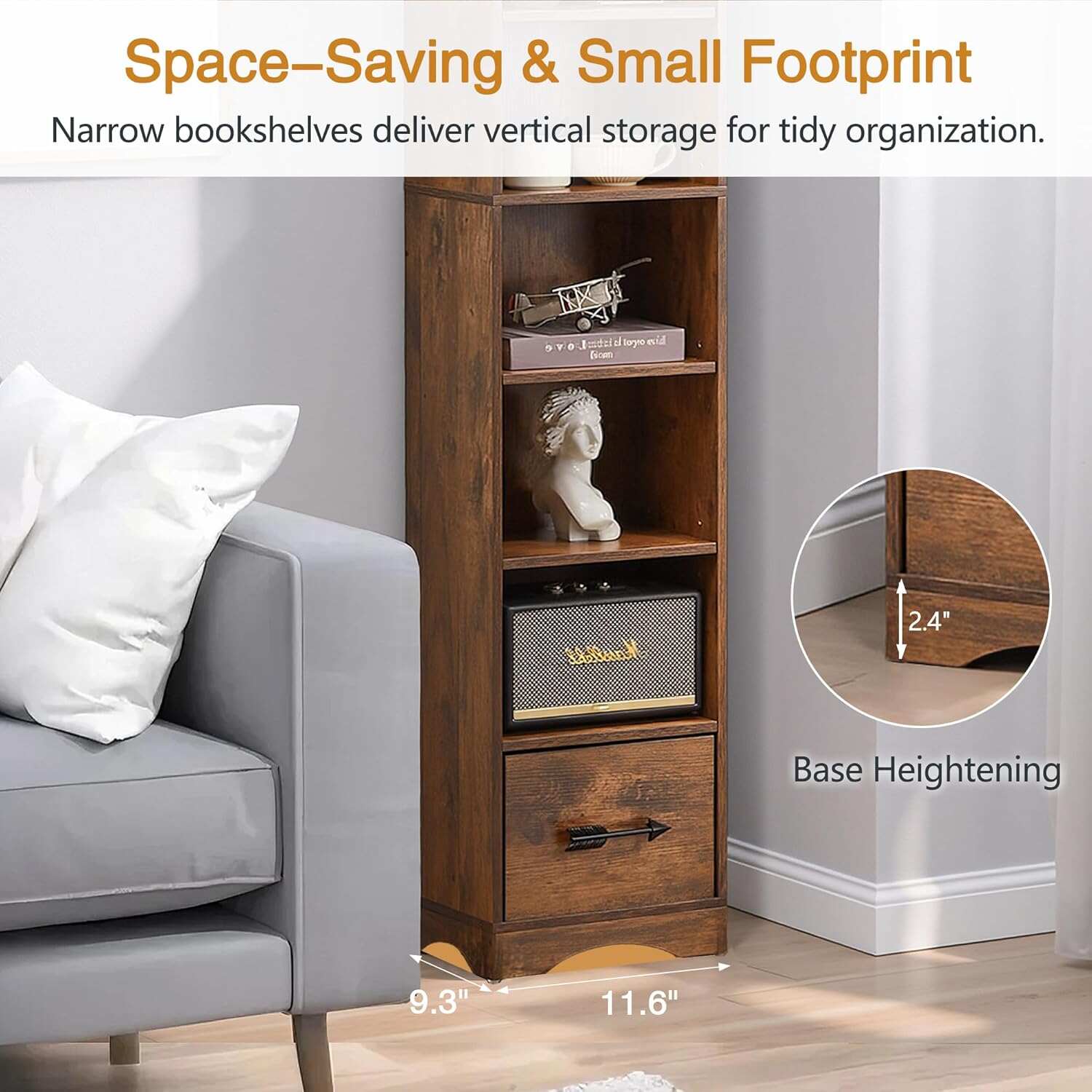 VECELO 8-Tier Tall Narrow Bookshelf