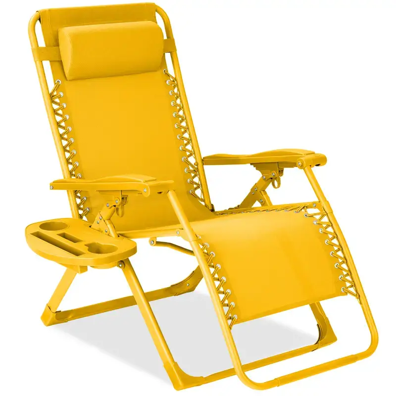 Monochromatic Zero Gravity Chair, Folding Patio Recliner w/Side Tray, Headrest