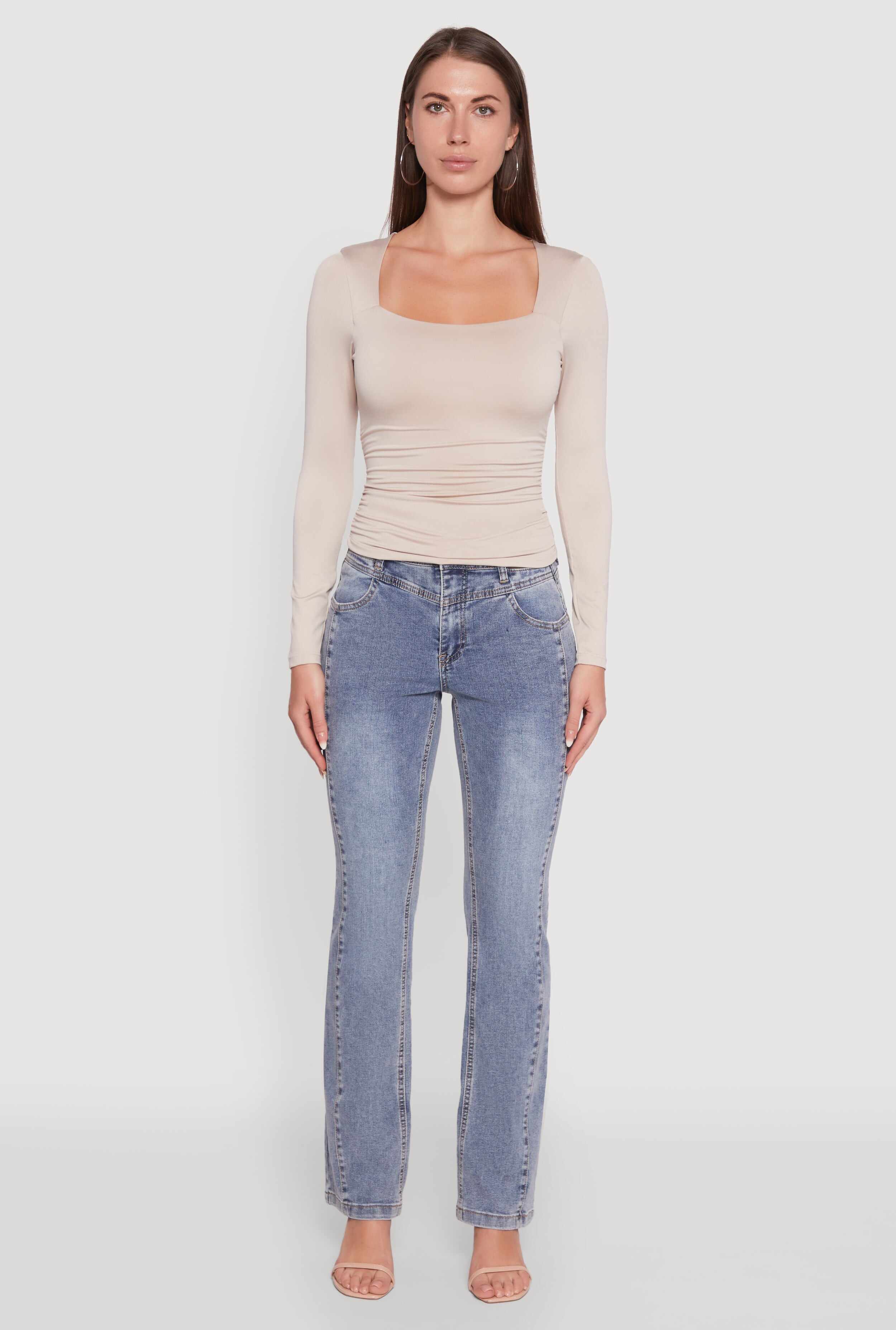 Iris Square Neck Ruched Side Long Sleeve Top