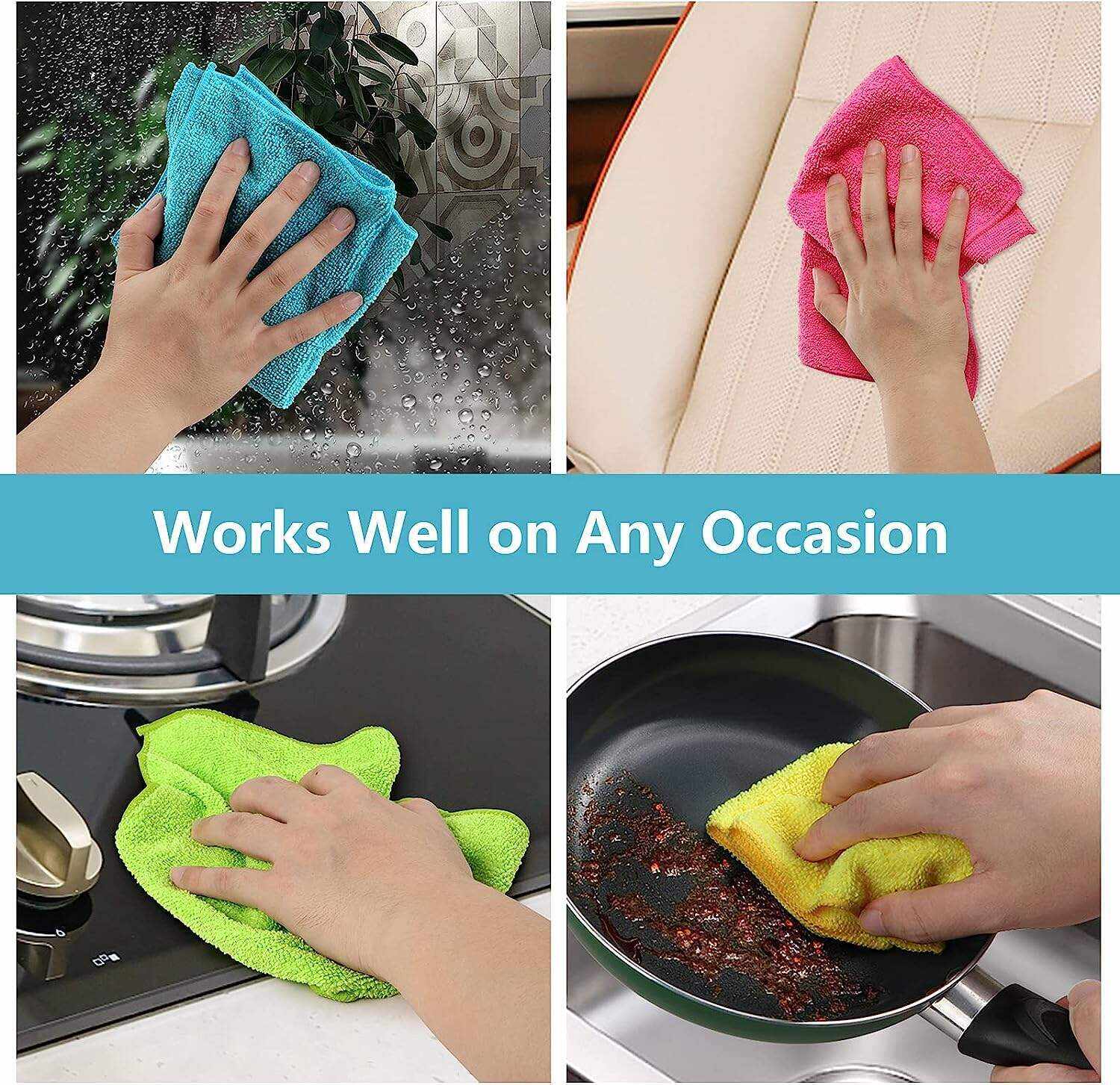 HOMEXCEL Microfiber Cleaning Cloth,12 Pack Cleaning Rag,Cleaning Towels with 4 Color Assorted,11.5
