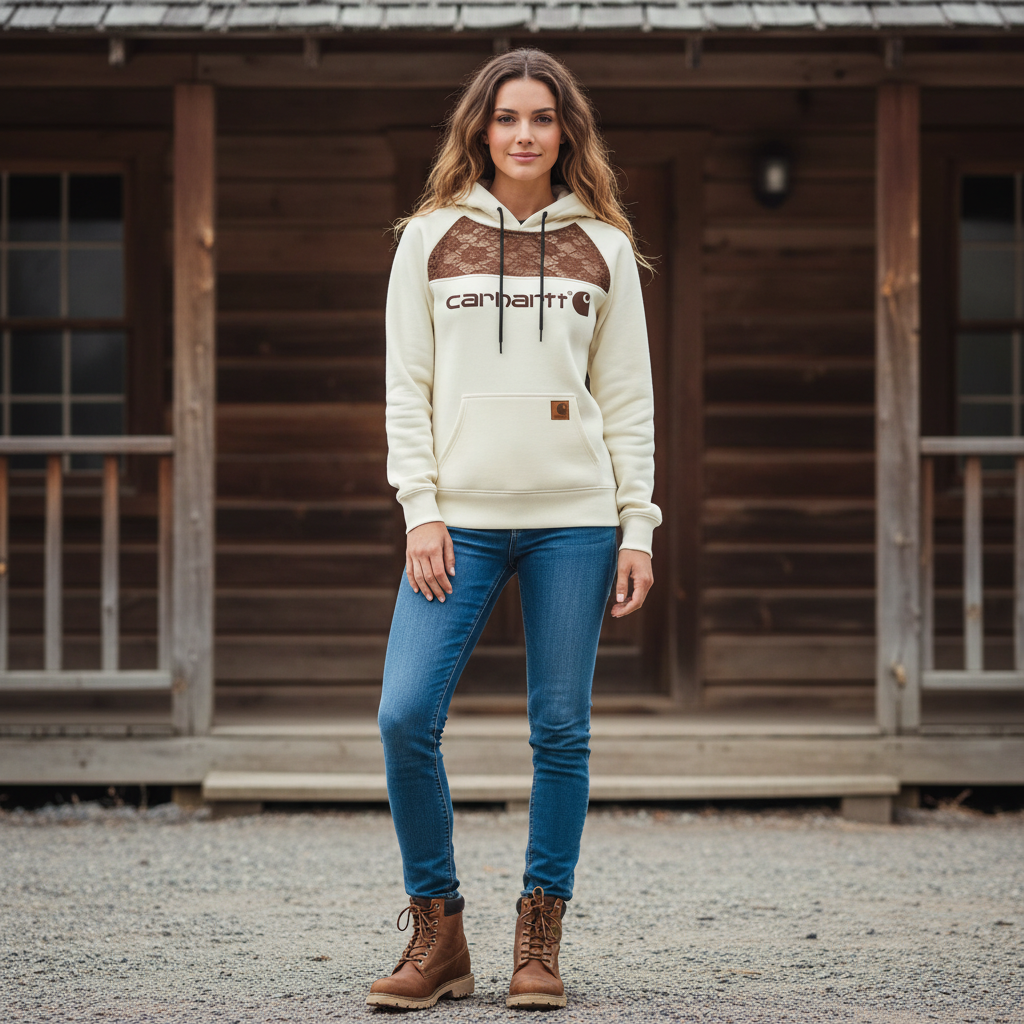 Women's Vintage Beige Patchwork Brown Lace Hoodie