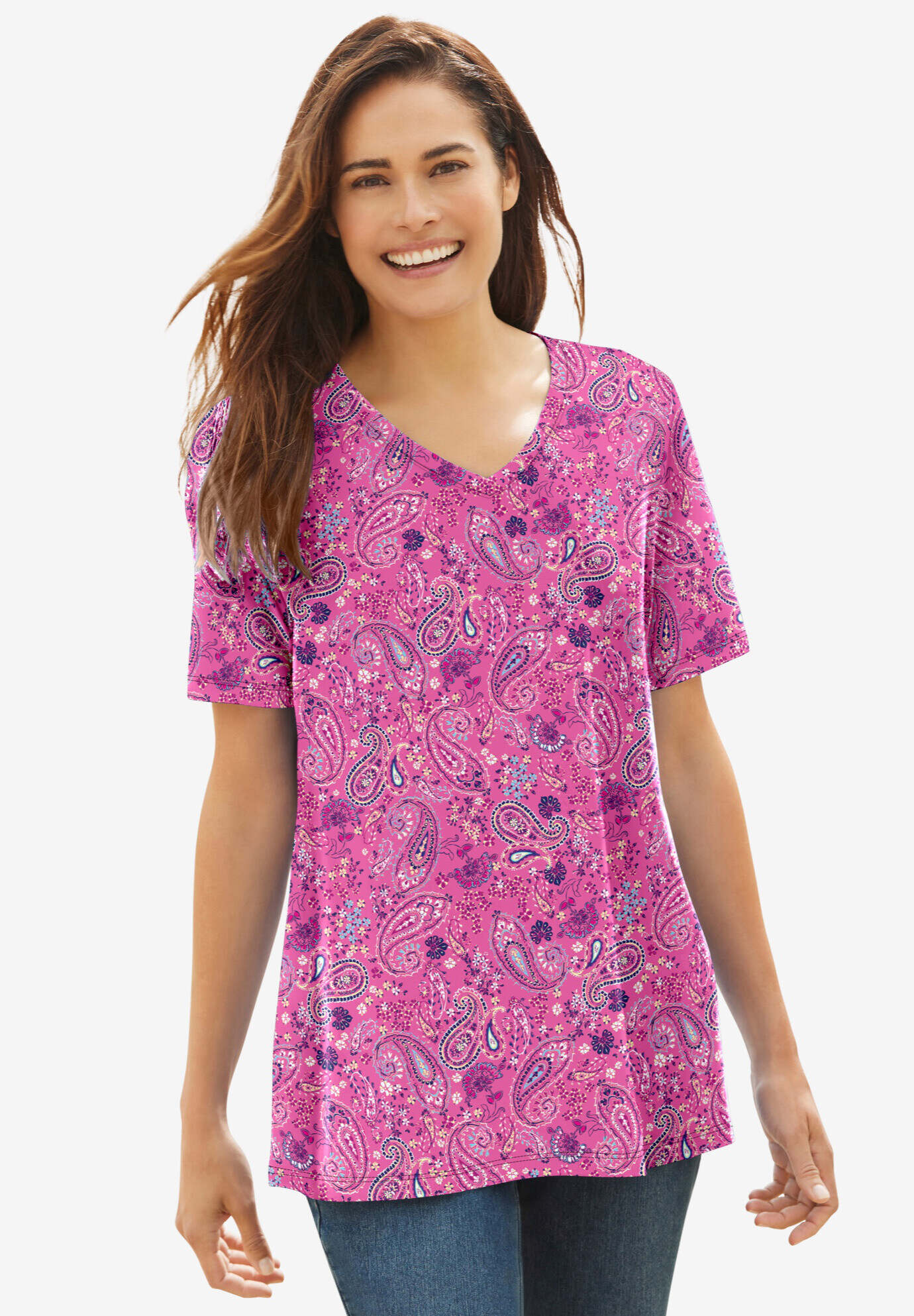 Perfect Printed Short-Sleeve V-Neck Tee