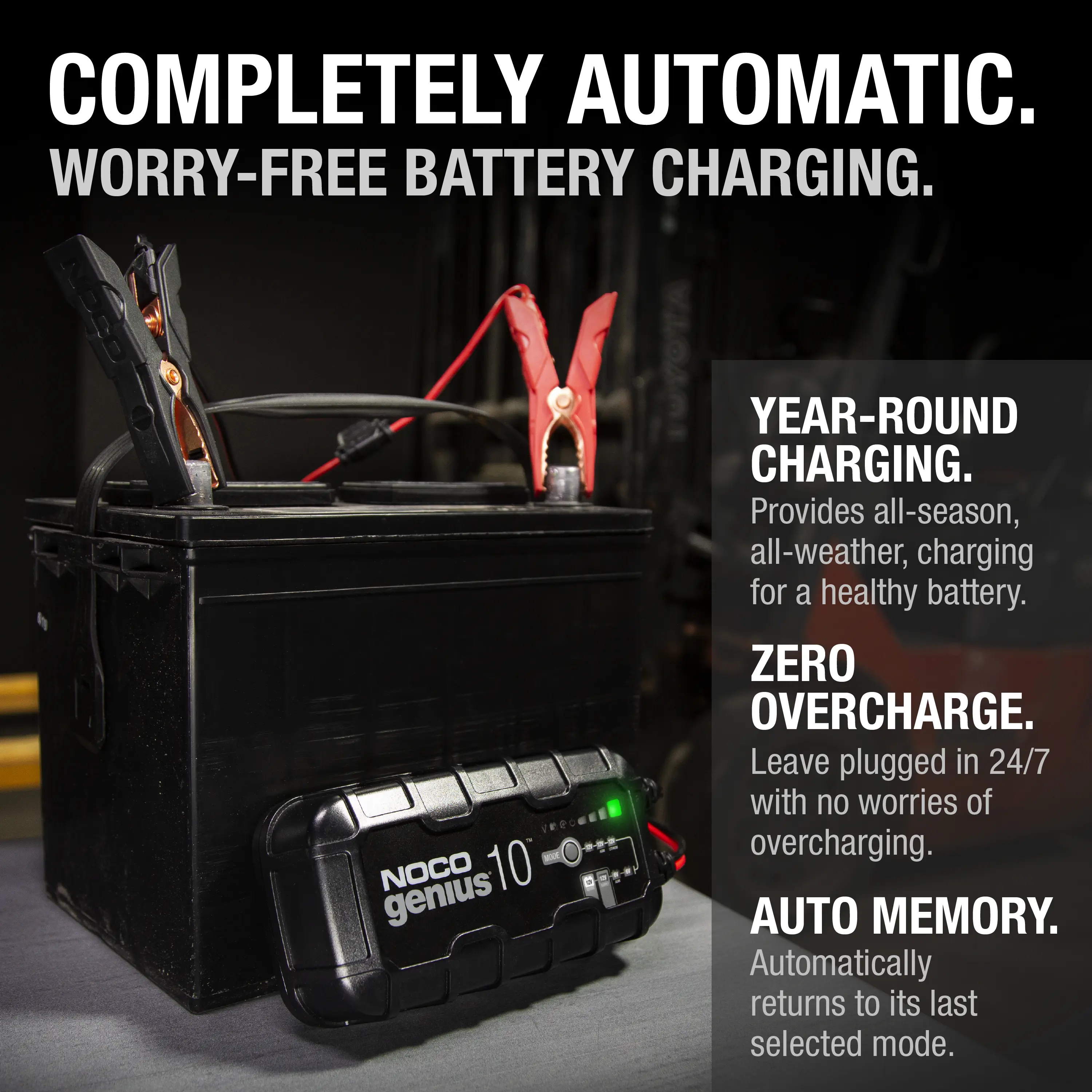 GENIUS10 10A Smart Battery Charger, 6V and 12V, Battery Maintainer, Trickle Charger and Desulfator