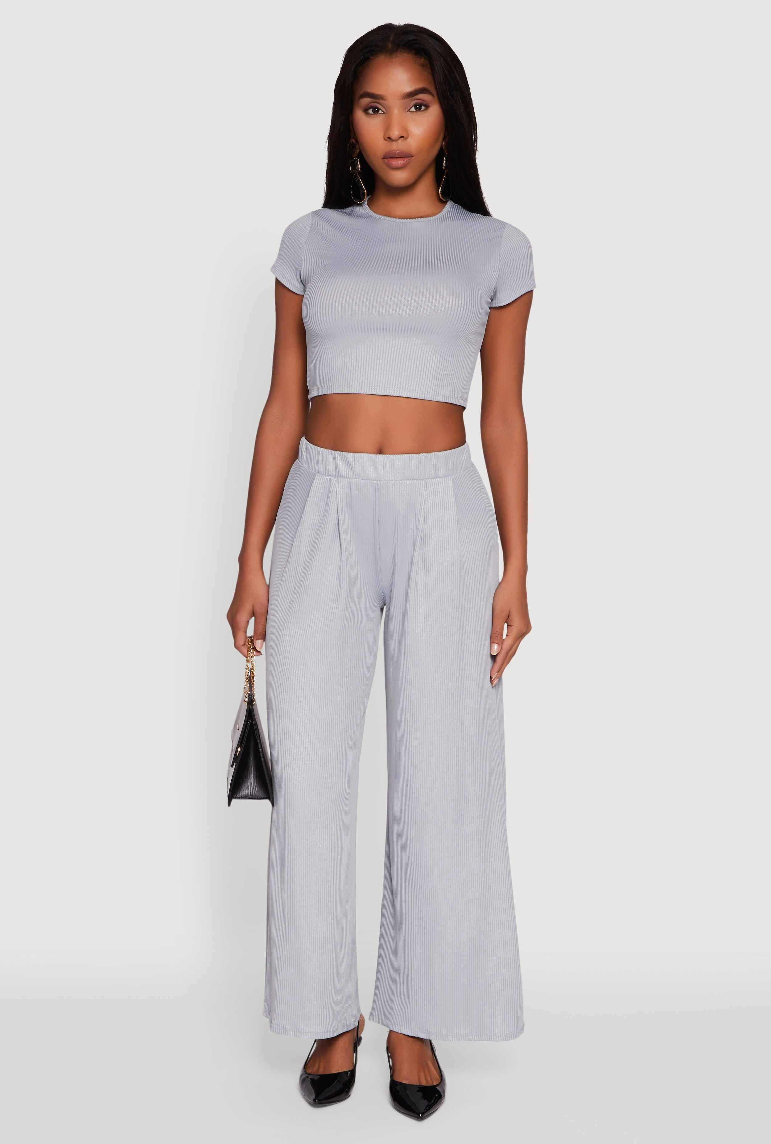 Lurex Ribbed Knit Cropped Top
