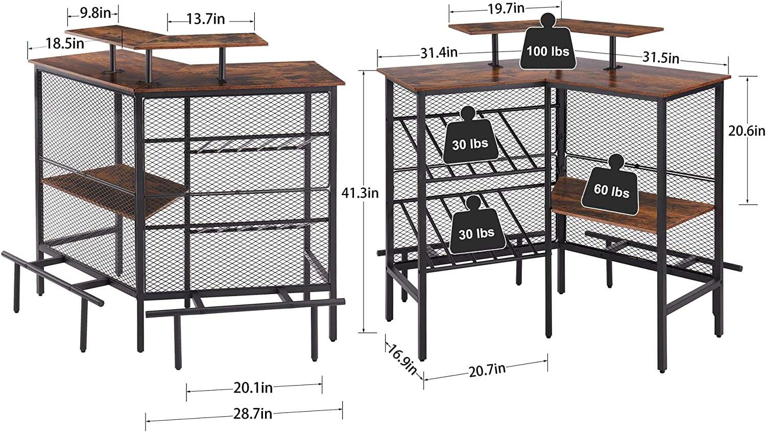 VECELO Bar Unit, 3 Tier Liquor Cabinet with Metal Mesh Front