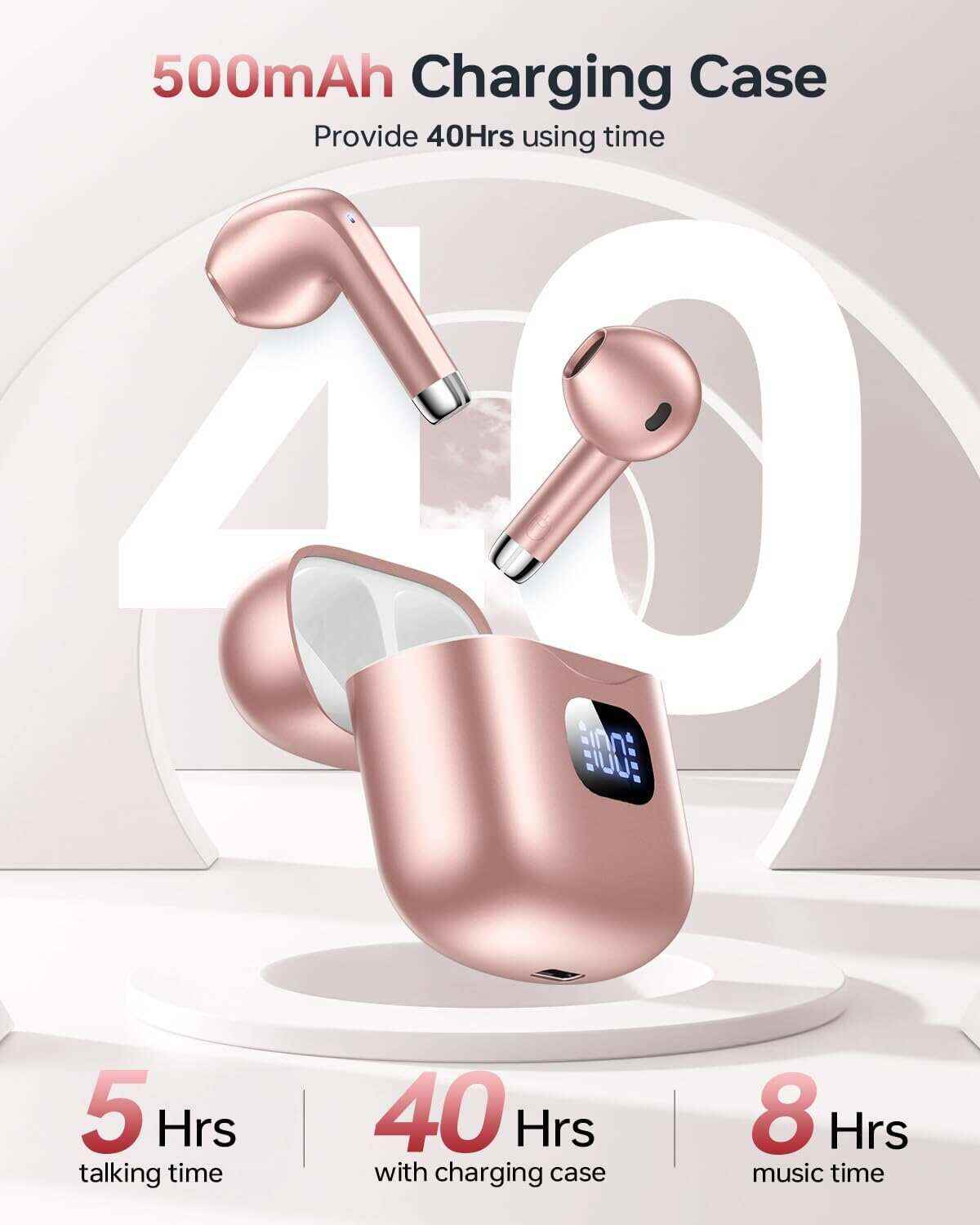 Wireless Earbuds, Bluetooth 5.3 Headphones 40Hrs Playtime with Charging Case, IPX5 Waterproof Stereo in-Ear Earphones with Microphone for iOS Android Cell Phone Sports Workout, Black