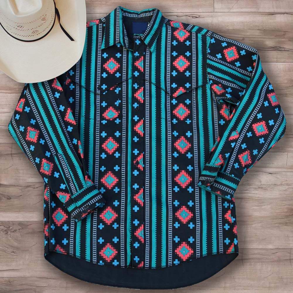 Men's Casual Western Dark Blue Striped Shirt
