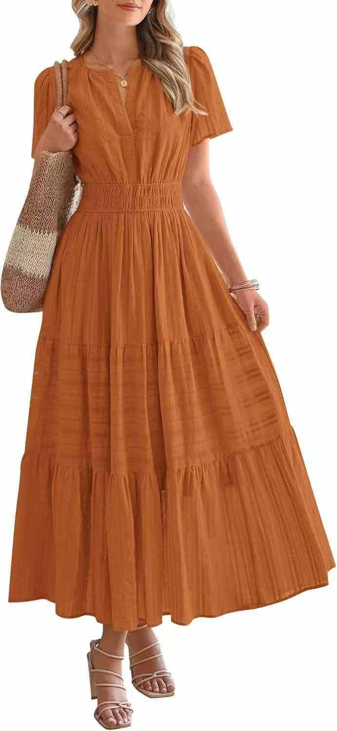Lightweight Summer Maxi Dress with Pockets, V-Neck & Elastic Waist