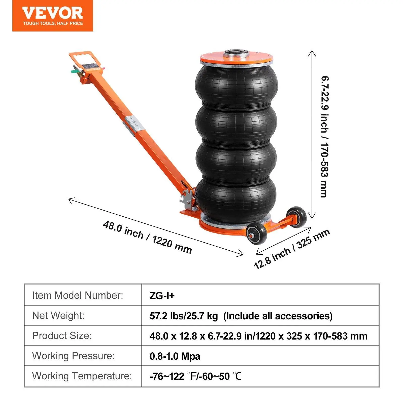 Quadruple Bag Air Jack, 6 Ton/13000 lbs Lift up to 26.5
