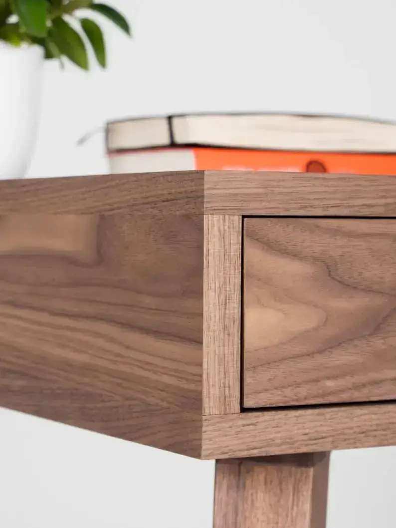 Wooden desk, mid century modern, walnut desk with three drawers;Send 1 stool(pictured)