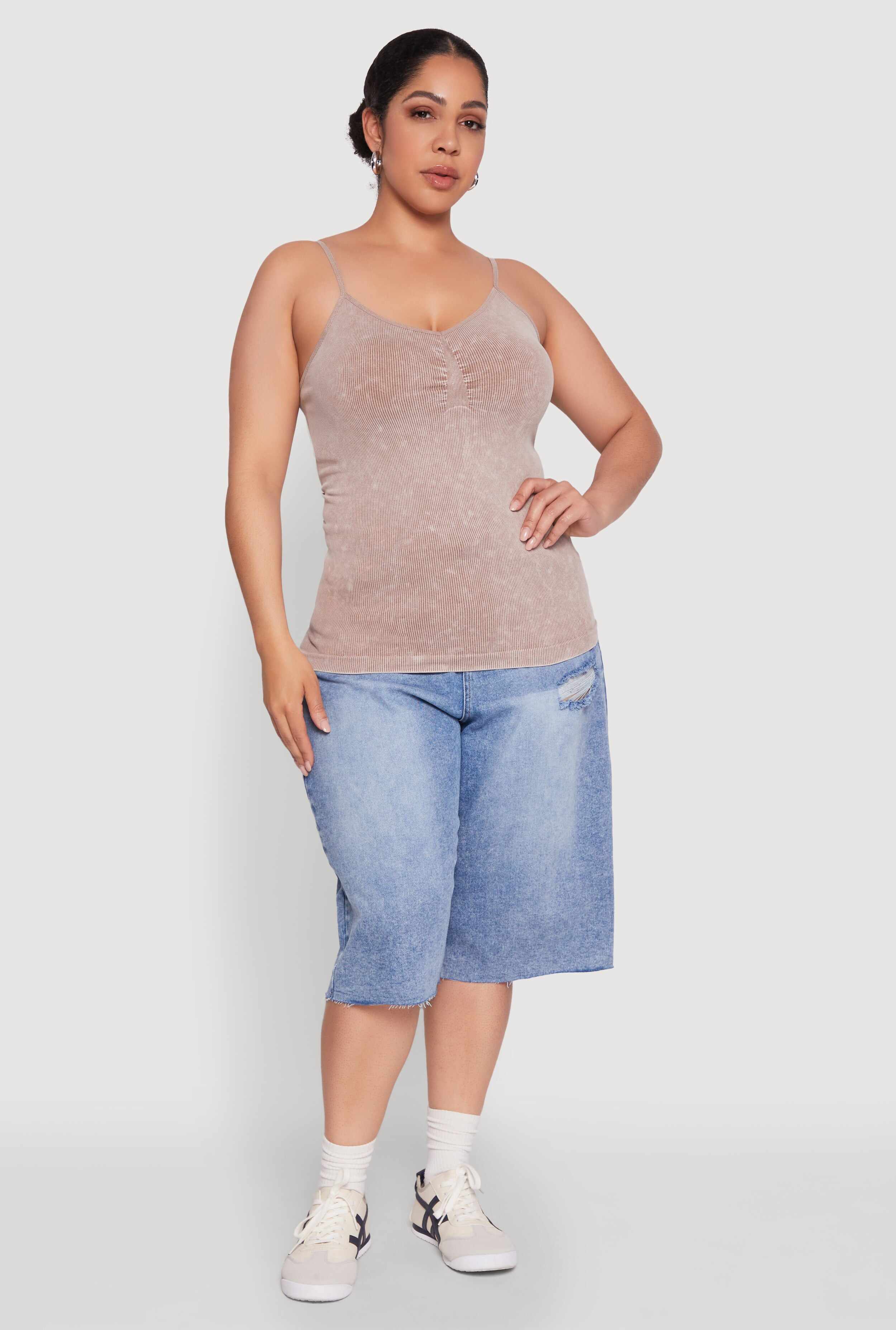 Plus Size Ribbed Knit Seamless Mineral Wash Cami