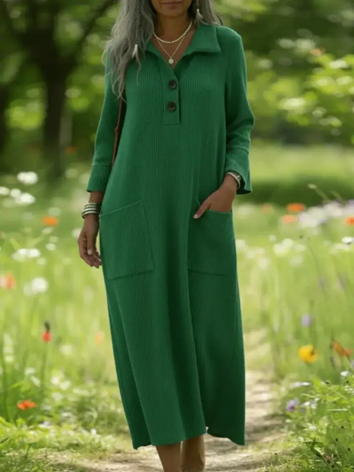 🔥Summer Arrivals🌟Cozy Stand-collar Button-up Midi Dress