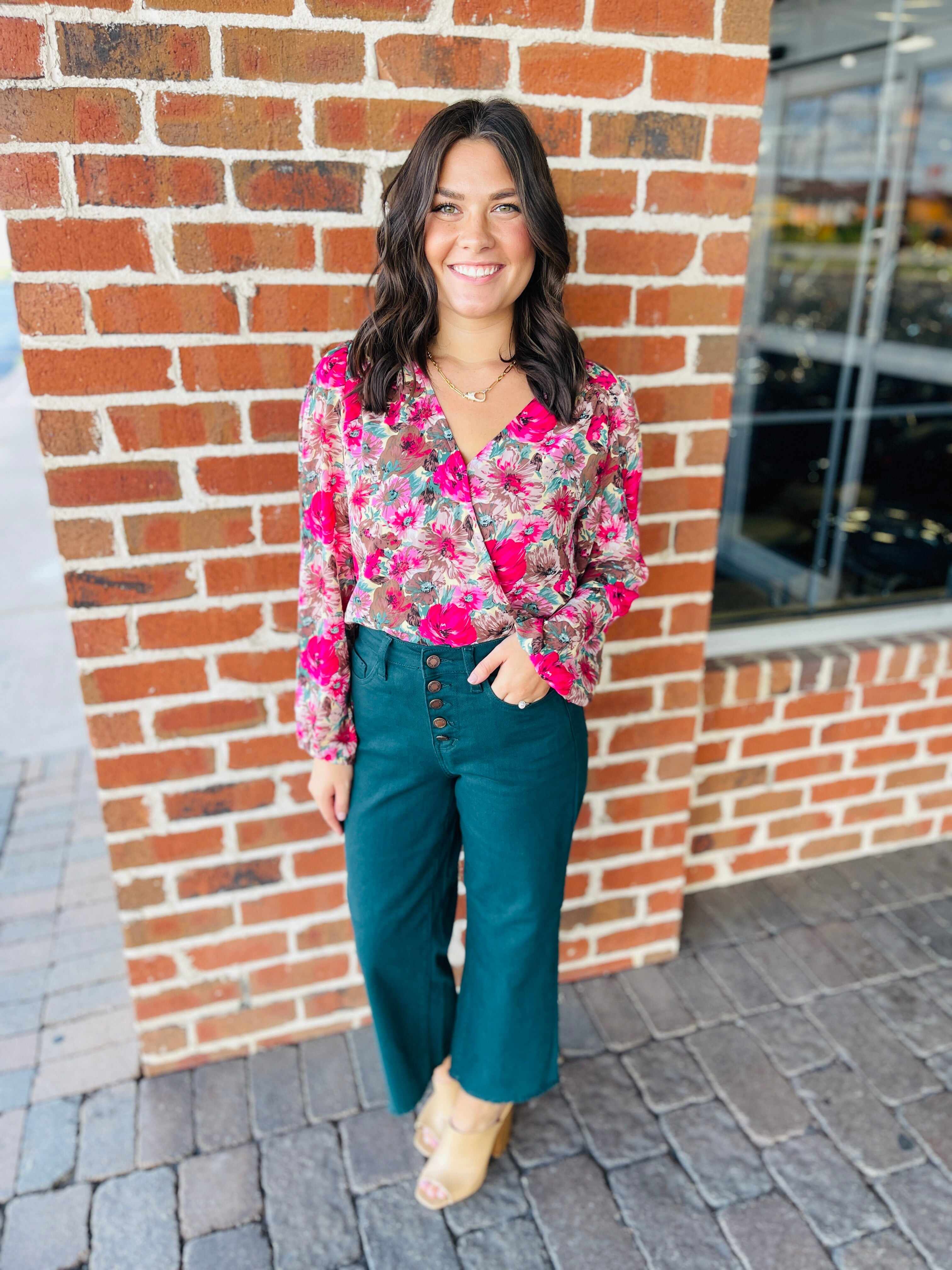Plus/Reg Bright As A Button Fly Wide Leg Teal Jeans